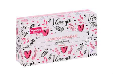 Салфетки Premial бумажные двухслойные белые в коробке 100 шт, (Нон стоп)