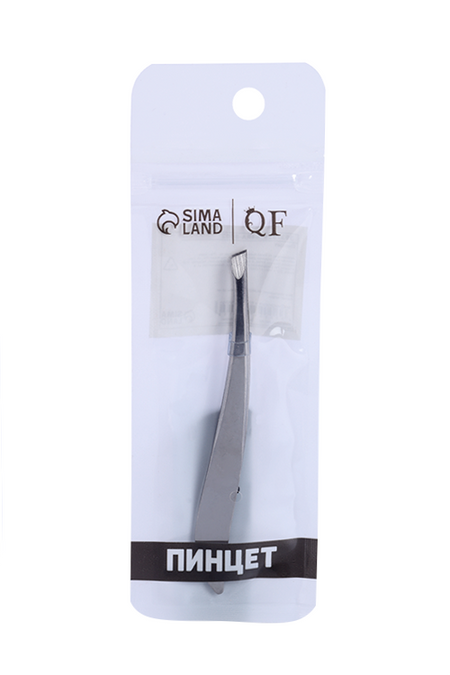 Пинцет Queen fair скошенный/изогнутый узкий 9 см серебристый