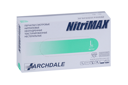 Перчатки ARCHDALE Nitrimax нитрил/смотровые/неопудр/нестерил L, 50 шт, пара зеленые