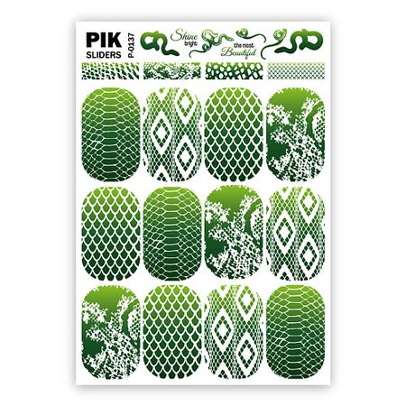 Слайдеры PIK Слайдеры для ногтей P-137 Зеленый Змеиный принт Фольга moonbiffy неоновые шары 12 дюймов звездный принт