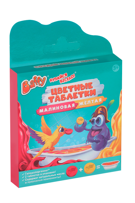 Средство Baffy д/принятия ванн Цветные таблетки малиновая/желтая, 2 шт