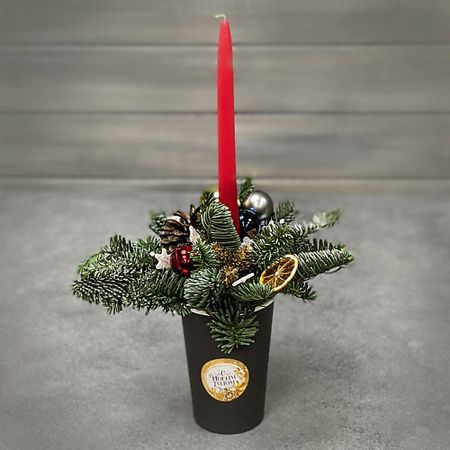 Букет живых цветов БУКЕТ МАРКЕТ ДАРИТЕ С УДОВОЛЬСТВИЕМ Новогодняя композиция в стакане №9