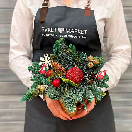 Букет живых цветов БУКЕТ МАРКЕТ ДАРИТЕ С УДОВОЛЬСТВИЕМ Новогодняя композиция в стакане №8