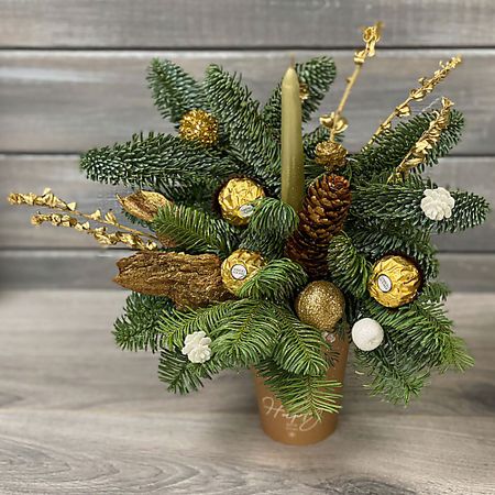 Букет живых цветов БУКЕТ МАРКЕТ ДАРИТЕ С УДОВОЛЬСТВИЕМ Новогодняя композиция в стакане №3 электрогирлянда новогодняя best technology 1080 led 39 9 м со стартовым шнуром