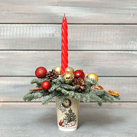 Букет живых цветов БУКЕТ МАРКЕТ ДАРИТЕ С УДОВОЛЬСТВИЕМ Новогодняя композиция в стакане №11