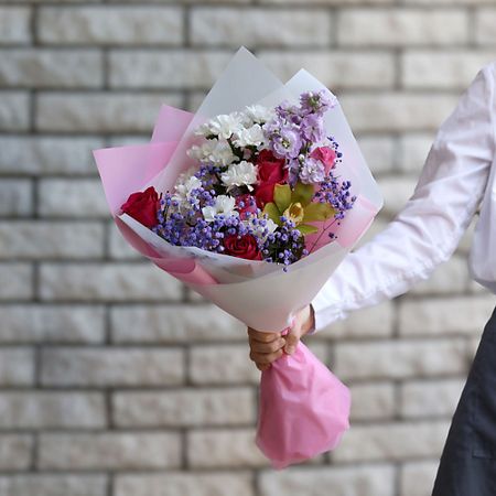 Букет живых цветов БУКЕТ МАРКЕТ ДАРИТЕ С УДОВОЛЬСТВИЕМ Букет из роз, хризантем, маттиолы и орхидеи искусственные орхидеи wqnjin 60 см