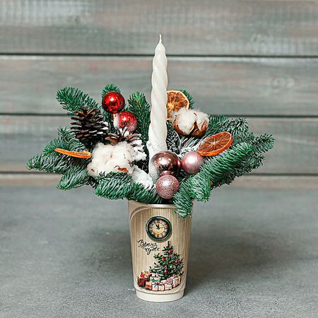 Букет живых цветов БУКЕТ МАРКЕТ ДАРИТЕ С УДОВОЛЬСТВИЕМ Новогодняя композиция в стакане №14