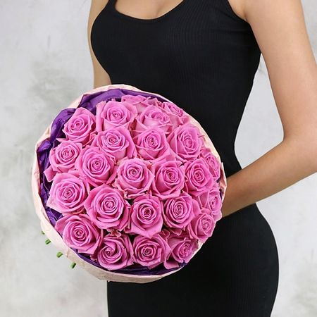 Букет живых цветов БУКЕТ МАРКЕТ ДАРИТЕ С УДОВОЛЬСТВИЕМ Букет из 25 розовых роз Аква Россия 60 см.
