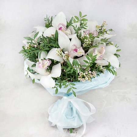 Букет живых цветов БУКЕТ МАРКЕТ ДАРИТЕ С УДОВОЛЬСТВИЕМ Букет из орхидеи и хамелациума искусственные орхидеи wqnjin 60 см