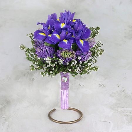 Букет живых цветов БУКЕТ МАРКЕТ ДАРИТЕ С УДОВОЛЬСТВИЕМ Букет невесты из фиолетовых гиацинтов и ирисов свадебные ленты для подружек невесты hgdtff