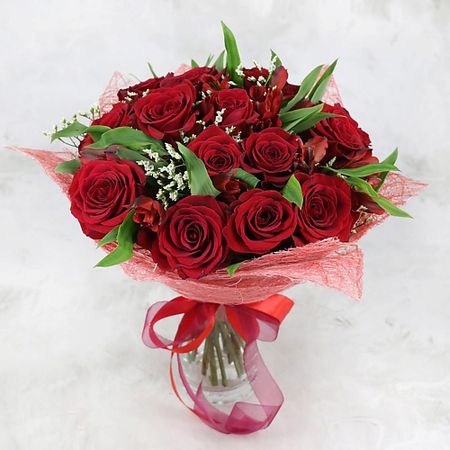 Букет живых цветов БУКЕТ МАРКЕТ ДАРИТЕ С УДОВОЛЬСТВИЕМ Букет из роз, лимониума и альстромерий