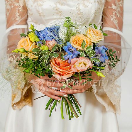 Букет живых цветов БУКЕТ МАРКЕТ ДАРИТЕ С УДОВОЛЬСТВИЕМ Букет невесты из роз, гортензии и паникума свадебные ленты для подружек невесты hgdtff