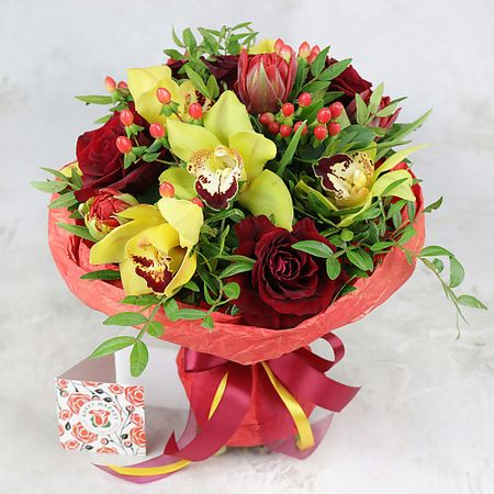 Букет живых цветов БУКЕТ МАРКЕТ ДАРИТЕ С УДОВОЛЬСТВИЕМ Букет из орхидеи, роз и гиперикума искусственные орхидеи wqnjin 60 см