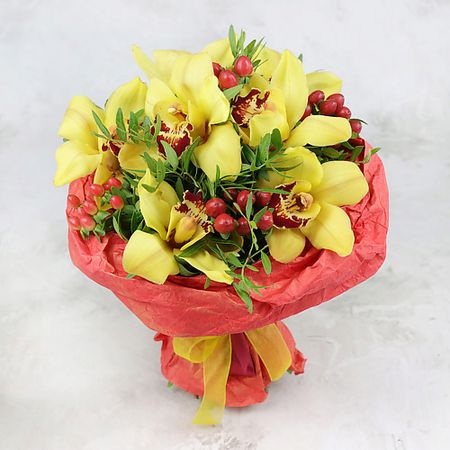 Букет живых цветов БУКЕТ МАРКЕТ ДАРИТЕ С УДОВОЛЬСТВИЕМ Букет из орхидеи и гиперикума искусственные орхидеи wqnjin 60 см