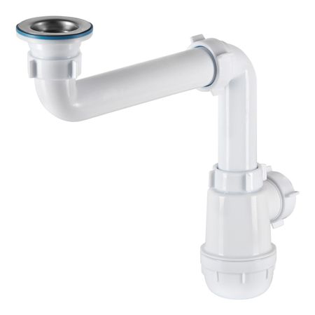 Сифон для раковины и мойки АНИ пласт 1 1/2х40 мм со смещением с выпуском d70 мм с соединением 40 мм (A5000)