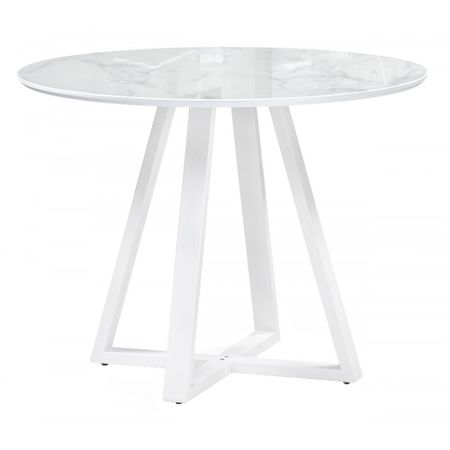 Стол кухонный круглый d1 м стеклянный белый мрамор Норфолк (588041)
