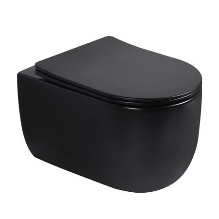 Унитаз подвесной Abber Bequem безободковый черный матовый с сиденьем дюропласт микролифт смыв торнадо (AC1104TMB)