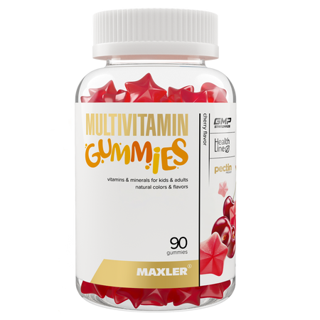 Мультивитамины для детей и взрослых Maxler витамин Д, В, С, Е, А со вкусом вишни, 90 жевательных кон