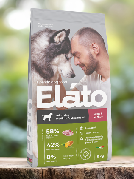 Холистики Elato Корм для взрослых собак средних и крупных пород с ягненком и олениной (8 кг)
