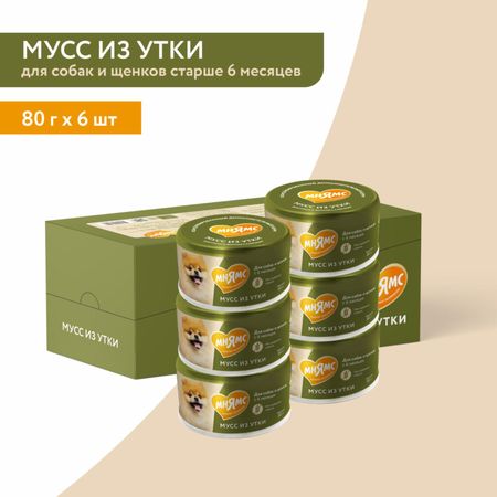 Еда Мнямс Мусс для собак и щенков старше 6 месяцев из утки, набор 6шт. (480 г)