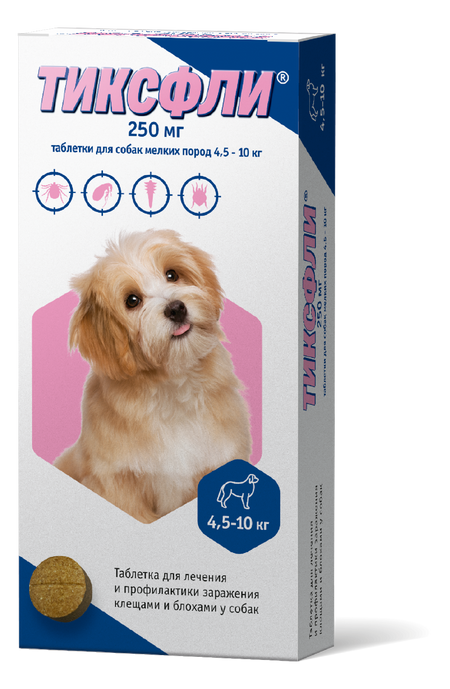 От блох и клещей Тиксфли Таблетка Тиксфли от блох и клещей для собак 4.5-10 кг, 250 мг (1 таб.)