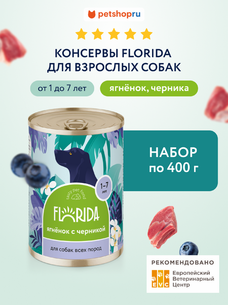Холистики FLORIDA консервы Набор, консервы для собак, ягненок с черникой, 6 шт (2.4 кг)