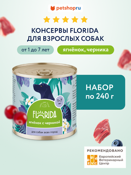 Холистики FLORIDA консервы Набор, консервы для собак, ягненок с черникой, 12 шт (2.88 кг)