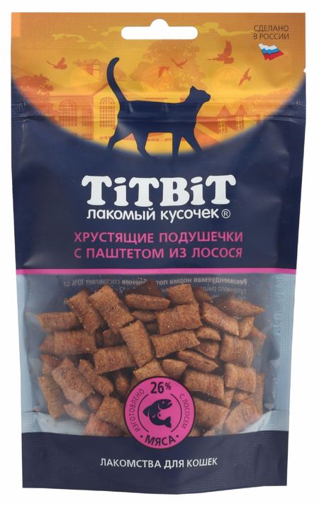 Лакомства TiTBiT Хрустящие подушечки для кошек с паштетом из лосося (60 г)