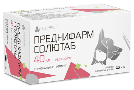 Лекарственные препараты Nita-Farm Преднифарм Солютаб гормональный препарат для кошек и собак 40 мг, 10 табл (10 таб.)