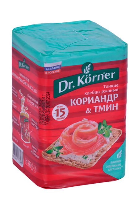Хлебцы Dr Korner ржаные с кориандром и тмином хрустящ, 100 г