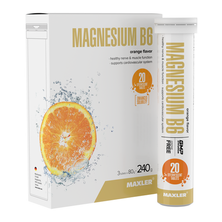 Магний B6 в шипучих таблетках Maxler Magnesium B6 Effervescent, 3 тубы по 20 штук - Апельсин