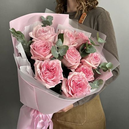 Букет живых цветов CHALET GREEN Букет из 9 пионовидных роз «Грация и свежесть»