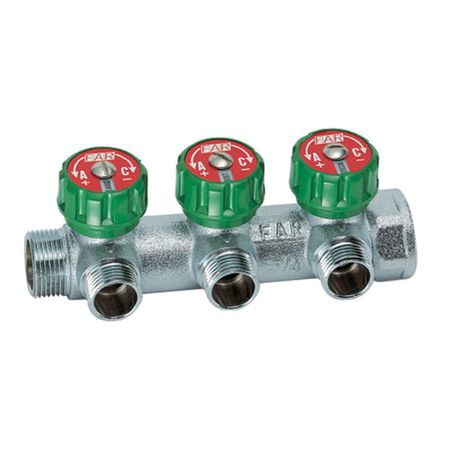 Коллектор Far 3/4 ВР(г) х 3 выхода 1/2 НР(ш) ЕК х 3/4 НР(ш) регулирующий с вставкой под плоское уплотнение (FK 3822 3412UN)