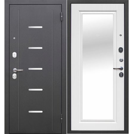 Дверь входная Ferroni Гарда 7,5СМ правая антик серебро - белый ясень с зеркалом 860х2050 мм подарочная коробка металлик серебро средняя