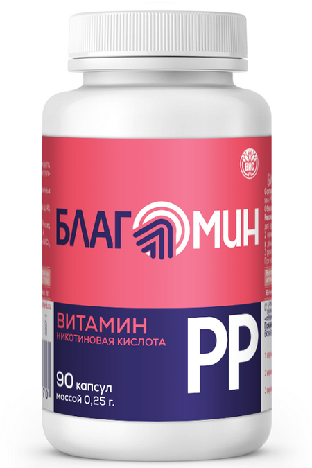 Благомин Витамин РР (никотиновая кислота), 0,25 г, 90 шт