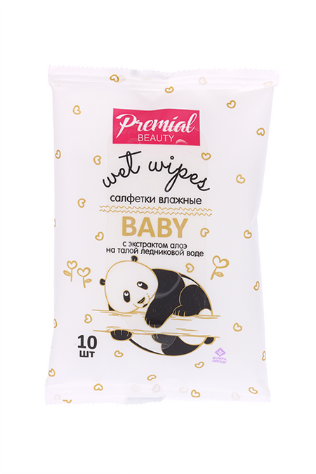 Салфетки Premial влажные c алое-вера д/детской гигиены, 10 шт