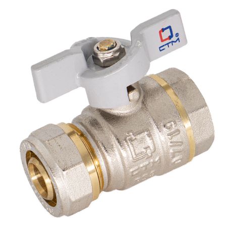 Кран шаровой латунный CTM Стандарт 20 обж(ц) х 1/2 ВР(г) для металлопластиковых труб бабочка прямой (CWPF1220)