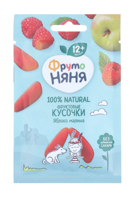 Кусочки Фрутоняня фруктовые яблоко/малина (с 12 мес), 15 г, 40 шт
