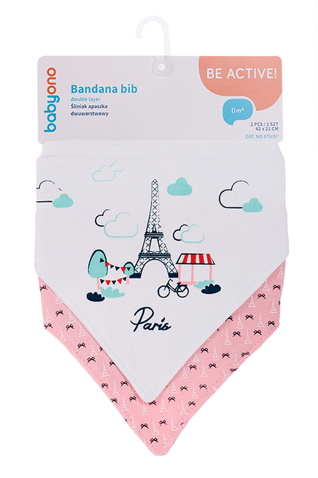 Нагрудник Бебионо шейный платок 2 в 1 дет, розовый/белый