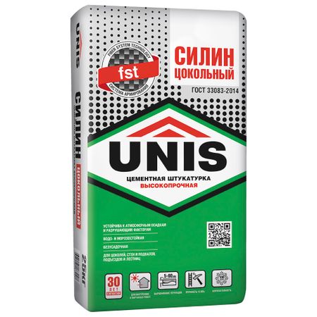 Штукатурка цементная Unis Силин Цокольный цокольная армированная 25 кг