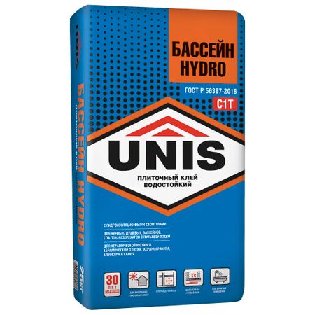 Клей для плитки/ керамогранита/ камня Unis Бассейн Hydro влагостойкий серый класс C2 T 25 кг оксана анатольевна рыдзе рыдзе математика 100 задач 1 класс с ответами и решениями