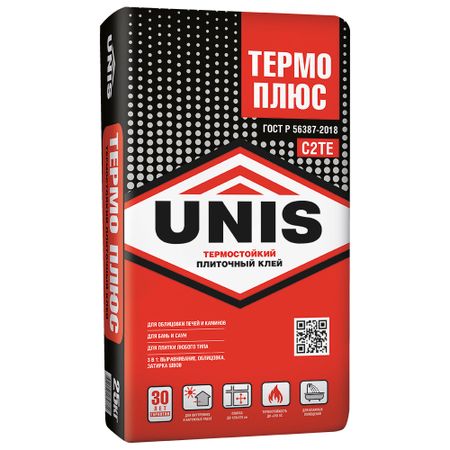 Клей для плитки и керамогранита Unis Термоплюс термостойкий серый класс C2 TE 25 кг