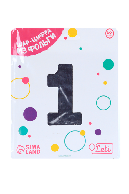 Шар фольгированный LETI 40 «Цифра 1», цвет серебро Slim