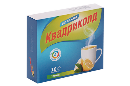 Квадриколд 325 мг+10 мг+20 мг+50 мг, 5 г, 10 шт, порошок для приема внутрь с ароматом лимона