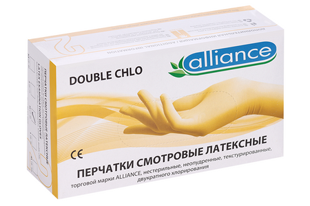 Перчатки Double Chilo Alliance смотр/латекс/нестер/неопудр 2-й хлор р M, 50 шт, пара