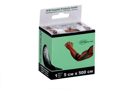 Лейкопластырь SFM кинезио тейп в диспенсере рулон с логотипом 5х500 см, черный