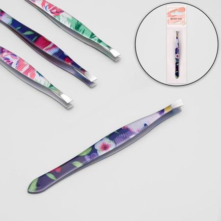 Пинцет Queen fair скошенный узкий 8,5 см 4 вида рисунка