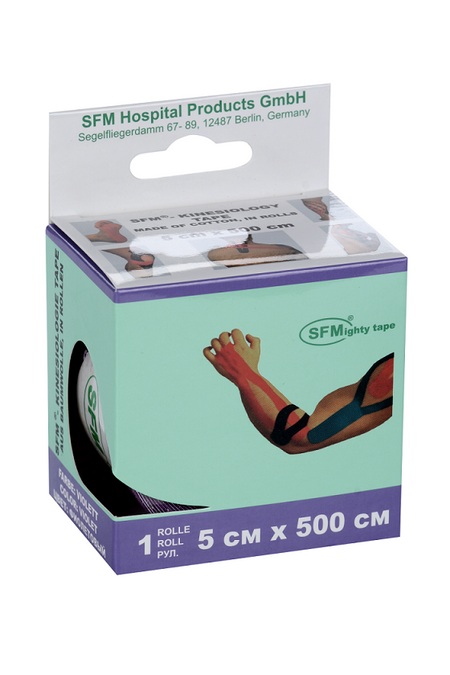 Лейкопластырь SFM кинезио тейп в диспенсере рулон с логотипом 5х500 см, фиолетовый