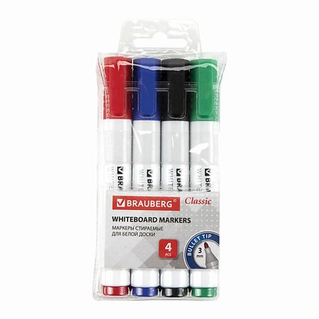 Набор маркеров BRAUBERG Маркеры стираемые для доски Classic 3мм, ассорти ные маркеры 6 шт