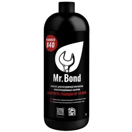 Средство Mr.Bond Plumber 840 для очистки канализационных засоров 1 л реагент mr bond cooper для очистки теплообменного оборудования 12 кг